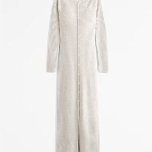 Abercrombie Beige Ribbed Long-Sleeve Button-Through Maxi Sweater Dress